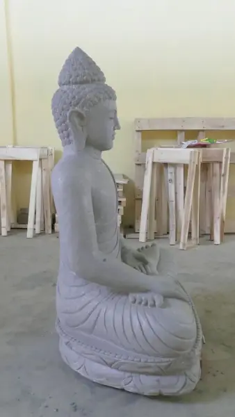 Product image 4 of the product “Seated Buddha made of Riverstone in Bhumisparsha - gesture of touching the earth. 125 cm height. ”